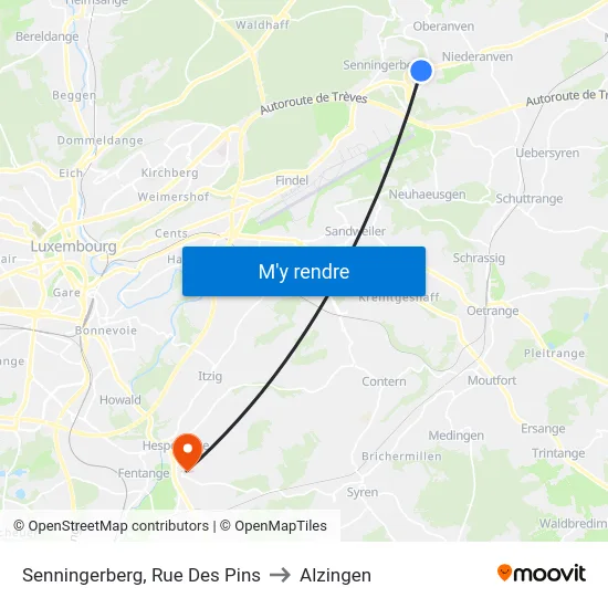 Senningerberg, Rue Des Pins to Alzingen map