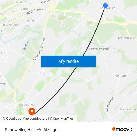 Sandweiler, Hiel to Alzingen map