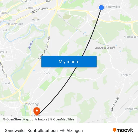 Sandweiler, Kontrollstatioun to Alzingen map