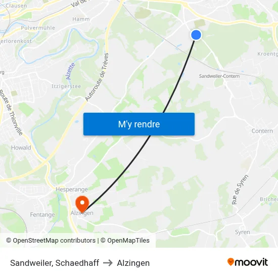 Sandweiler, Schaedhaff to Alzingen map