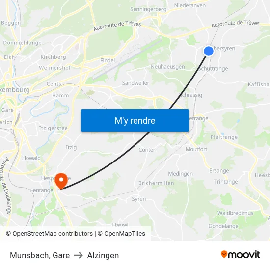 Munsbach, Gare to Alzingen map