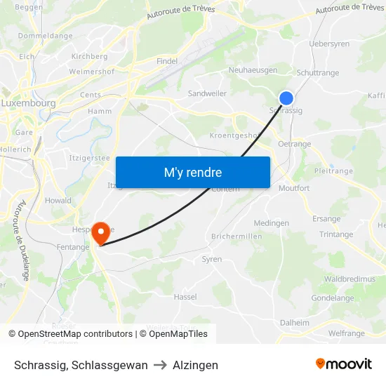 Schrassig, Schlassgewan to Alzingen map