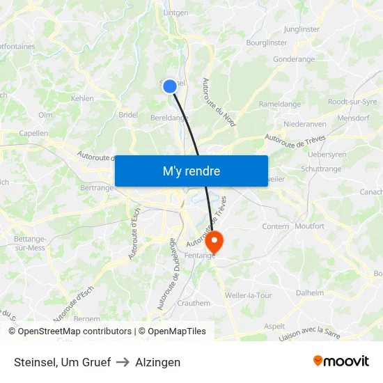 Steinsel, Um Gruef to Alzingen map