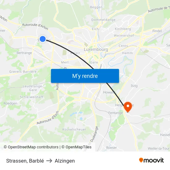 Strassen, Barblé to Alzingen map