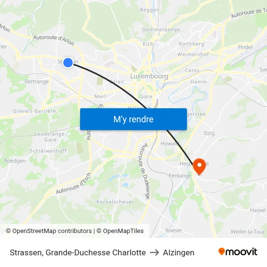 Strassen, Grande-Duchesse Charlotte to Alzingen map