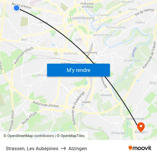 Strassen, Les Aubépines to Alzingen map