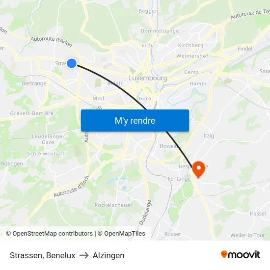 Strassen, Benelux to Alzingen map