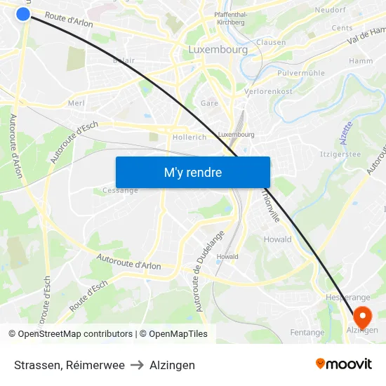 Strassen, Réimerwee to Alzingen map