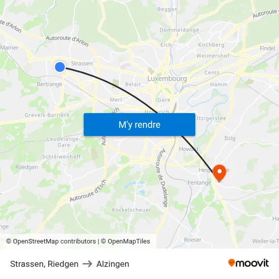 Strassen, Riedgen to Alzingen map