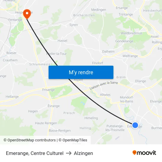 Emerange, Centre Culturel to Alzingen map