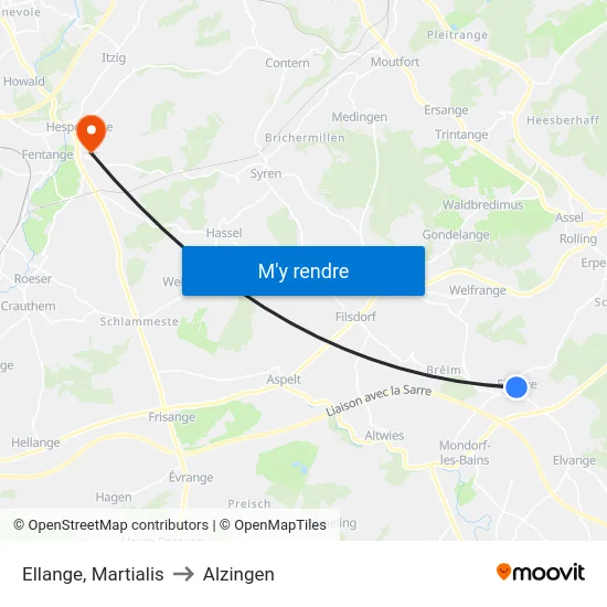 Ellange, Martialis to Alzingen map