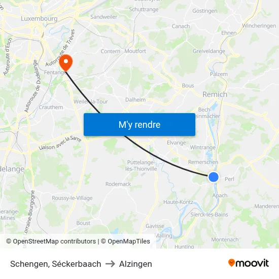 Schengen, Séckerbaach to Alzingen map