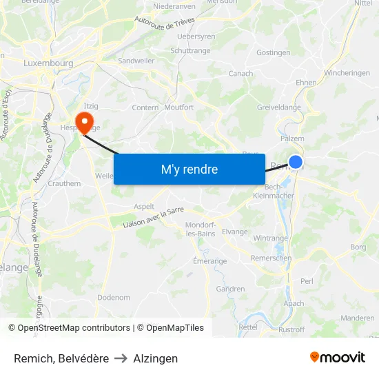 Remich, Belvédère to Alzingen map