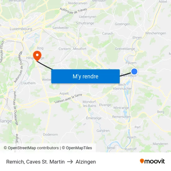 Remich, Caves St. Martin to Alzingen map