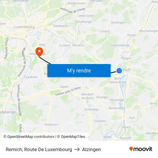 Remich, Route De Luxembourg to Alzingen map