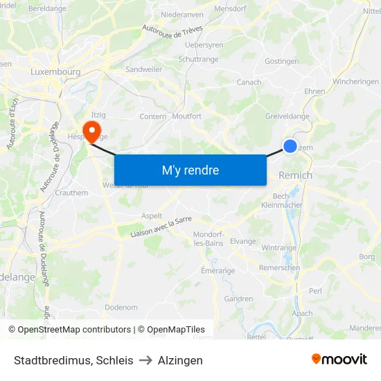 Stadtbredimus, Schleis to Alzingen map