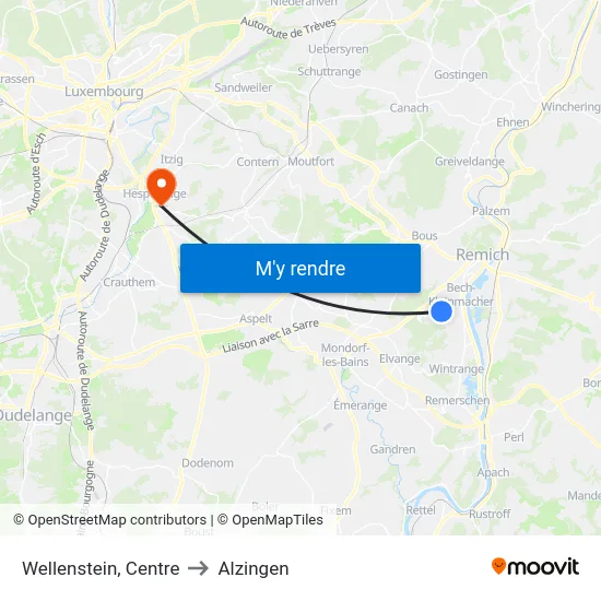 Wellenstein, Centre to Alzingen map