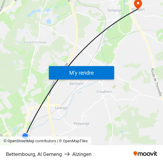 Bettembourg, Al Gemeng to Alzingen map