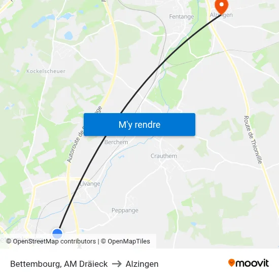 Bettembourg, AM Dräieck to Alzingen map