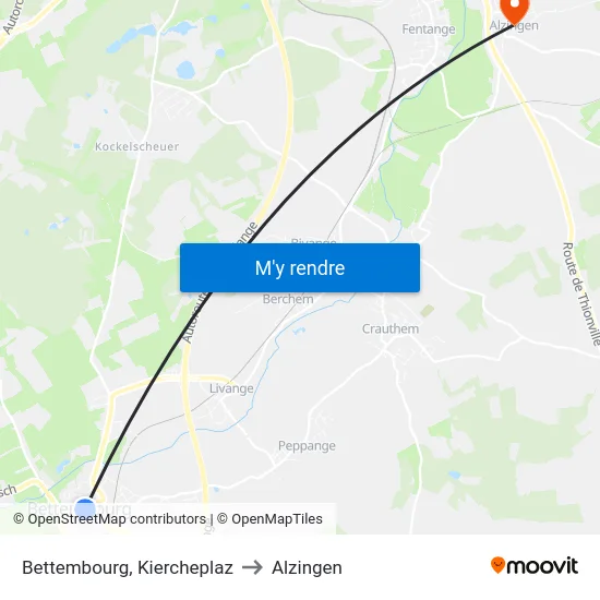 Bettembourg, Kiercheplaz to Alzingen map