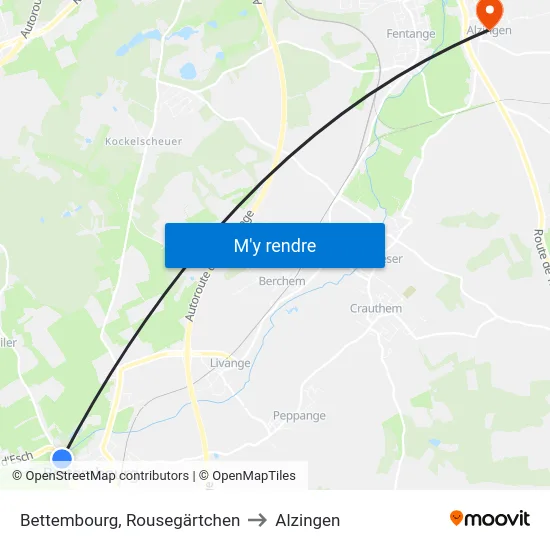 Bettembourg, Rousegärtchen to Alzingen map