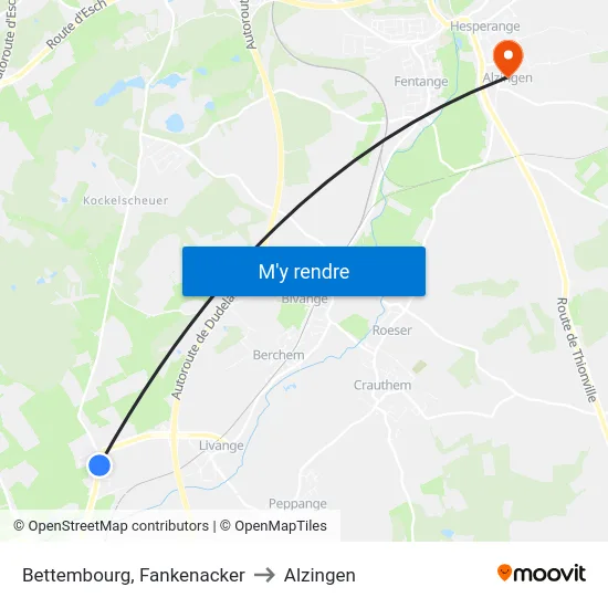 Bettembourg, Fankenacker to Alzingen map