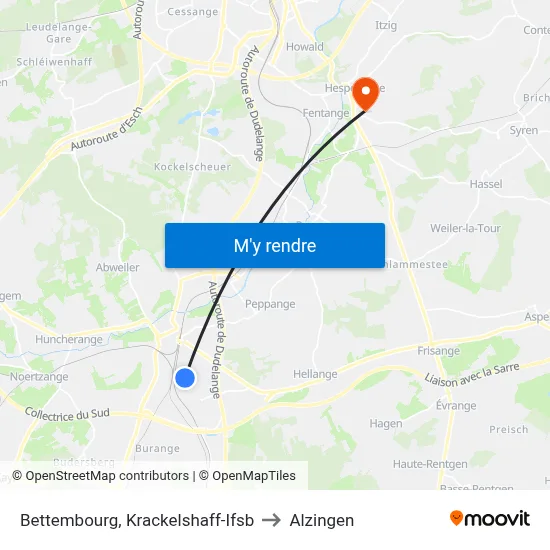 Bettembourg, Krackelshaff-Ifsb to Alzingen map