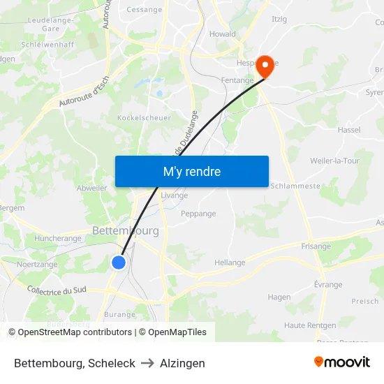 Bettembourg, Scheleck to Alzingen map