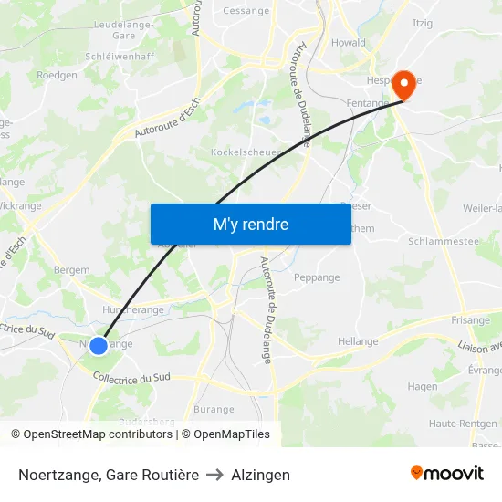 Noertzange, Gare Routière to Alzingen map