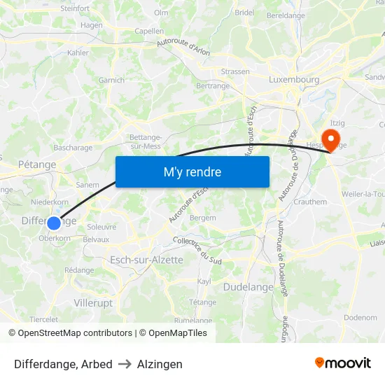 Differdange, Arbed to Alzingen map