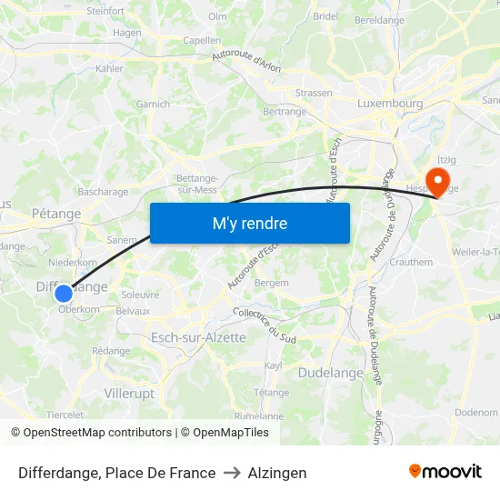 Differdange, Place De France to Alzingen map