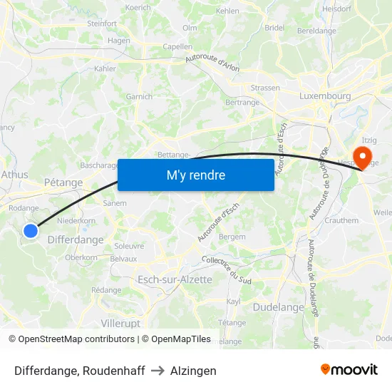 Differdange, Roudenhaff to Alzingen map