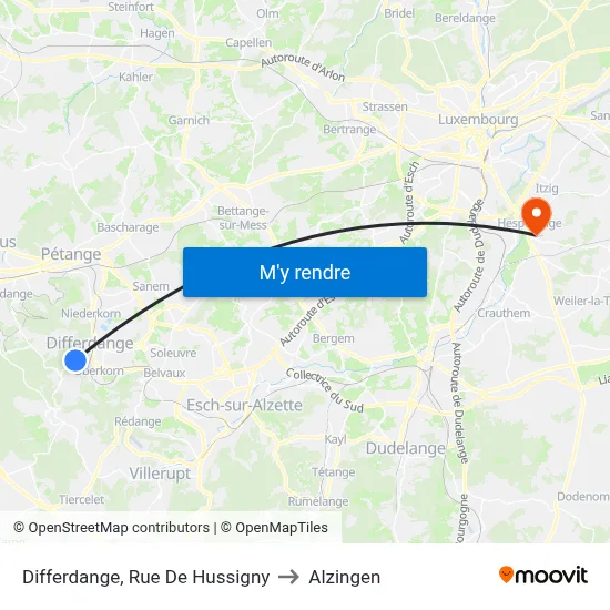 Differdange, Rue De Hussigny to Alzingen map
