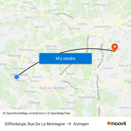 Differdange, Rue De La Montagne to Alzingen map