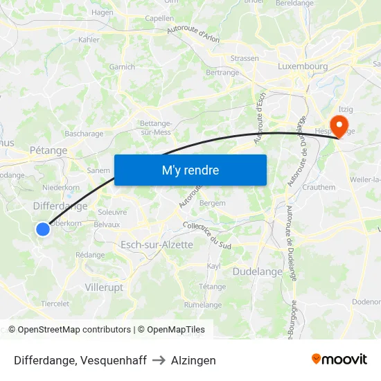 Differdange, Vesquenhaff to Alzingen map