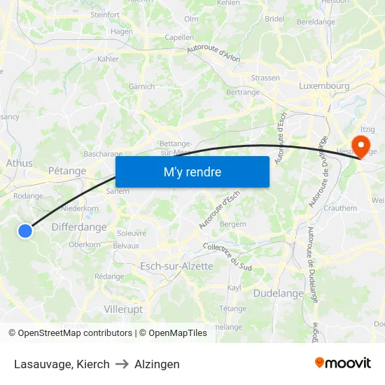 Lasauvage, Kierch to Alzingen map