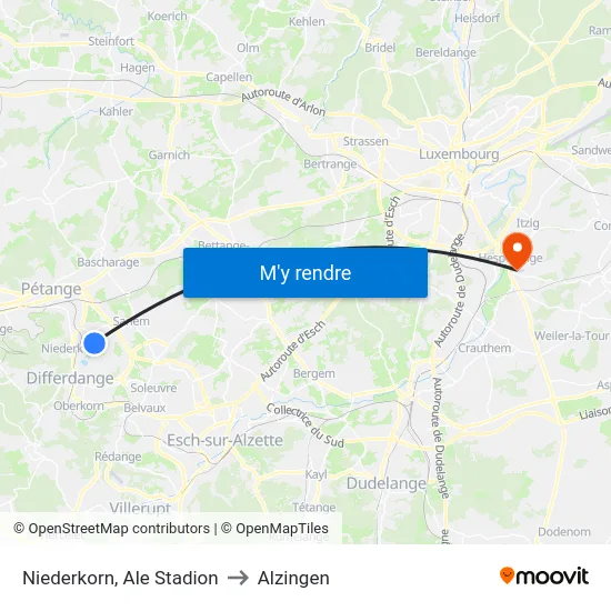Niederkorn, Ale Stadion to Alzingen map