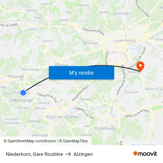 Niederkorn, Gare Routière to Alzingen map