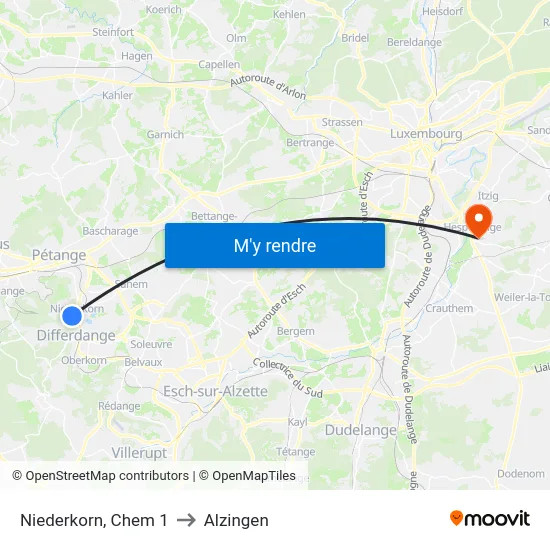 Niederkorn, Chem 1 to Alzingen map