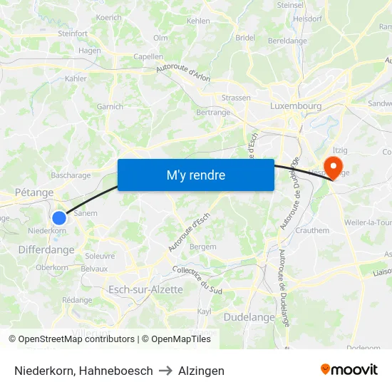 Niederkorn, Hahneboesch to Alzingen map