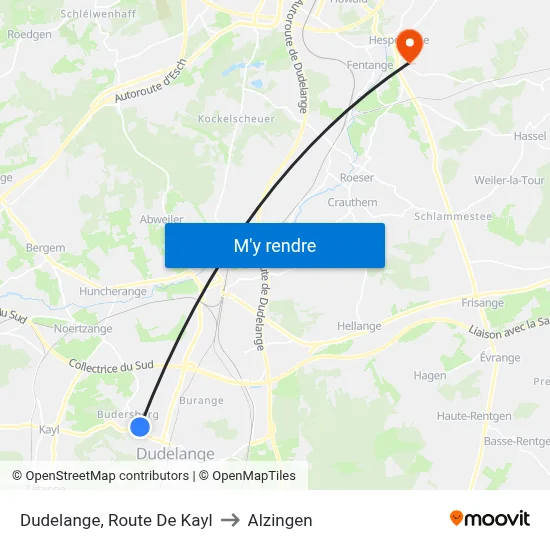 Dudelange, Route De Kayl to Alzingen map