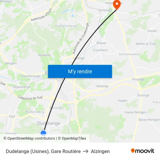 Dudelange (Usines), Gare Routière to Alzingen map