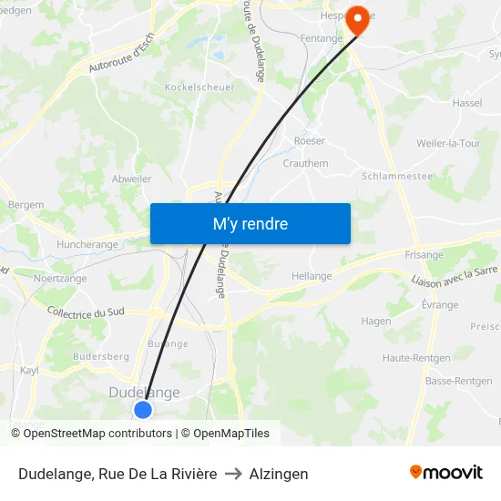 Dudelange, Rue De La Rivière to Alzingen map
