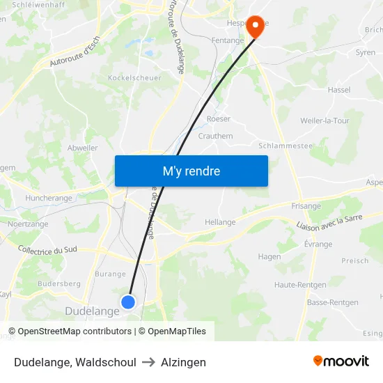 Dudelange, Waldschoul to Alzingen map