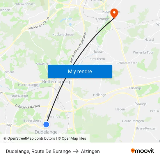 Dudelange, Route De Burange to Alzingen map