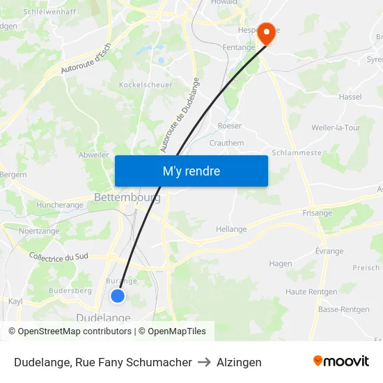 Dudelange, Rue Fany Schumacher to Alzingen map