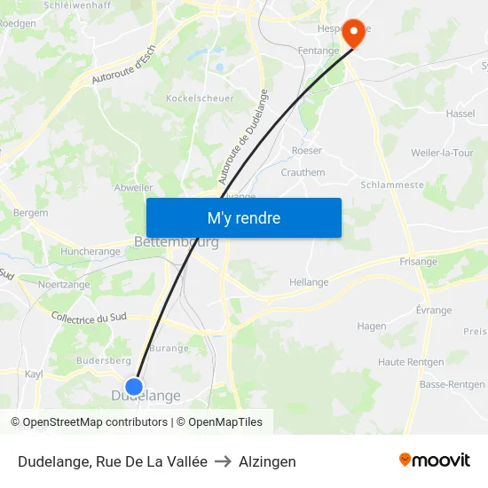 Dudelange, Rue De La Vallée to Alzingen map