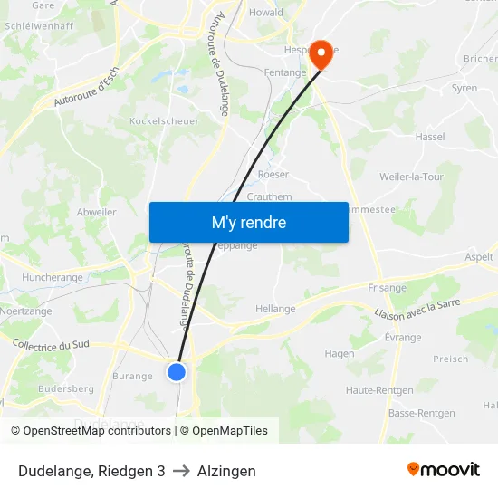 Dudelange, Riedgen 3 to Alzingen map