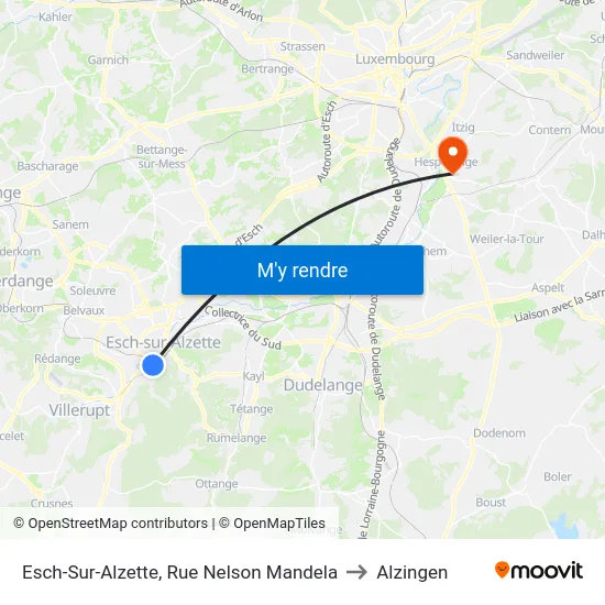 Esch-Sur-Alzette, Rue Nelson Mandela to Alzingen map
