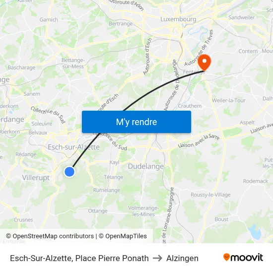 Esch-Sur-Alzette, Place Pierre Ponath to Alzingen map